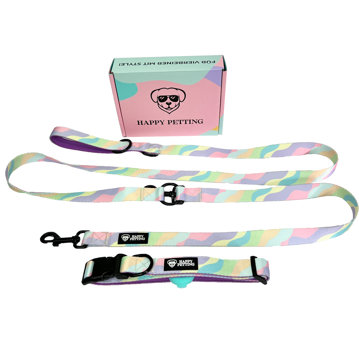 Pastel Set aus Halsband + Leine + AirTag Halterung
