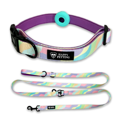 Pastel Set aus Halsband + Leine + AirTag Halterung